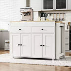 Îlot de cuisine blanc cassé de 74,5 pouces avec table à manger extensible, îlot de cuisine roulant sur roulettes pour cuisine et salle à manger