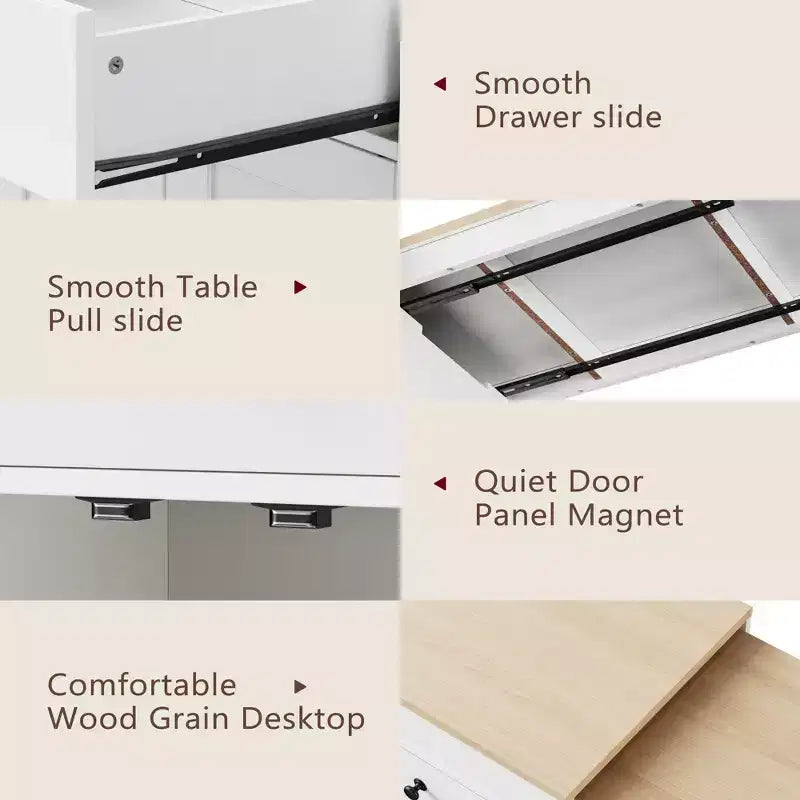 Îlot de cuisine blanc cassé de 74,5 pouces avec table à manger extensible, îlot de cuisine roulant sur roulettes pour cuisine et salle à manger