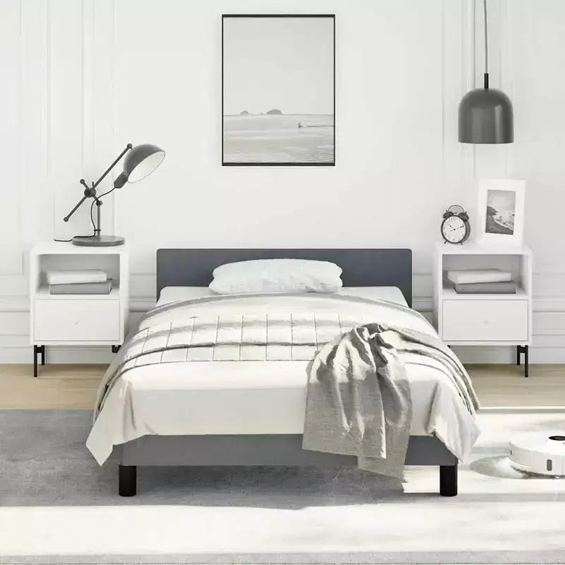 Bed Frame With Headboard Dark Grey Velvet, Plywood, Engineered Wood