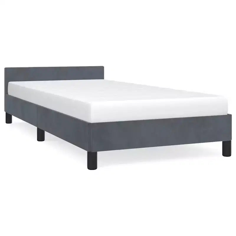Cadre de lit avec tête de lit velours gris foncé, contreplaqué, bois manufacturé