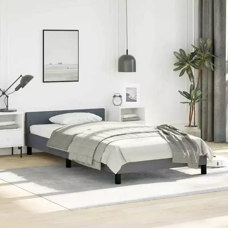 Cadre de lit avec tête de lit velours gris foncé, contreplaqué, bois manufacturé