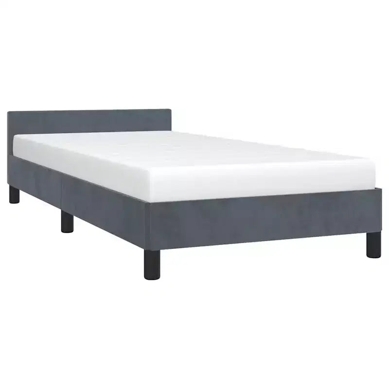 Cadre de lit avec tête de lit velours gris foncé, contreplaqué, bois manufacturé