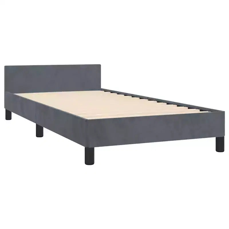 Cadre de lit avec tête de lit velours gris foncé, contreplaqué, bois manufacturé