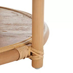 Table basse ronde – Structure en bois de manguier, plateau en rotin naturel, style tropical, aucun assemblage requis