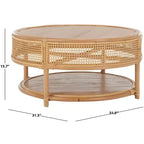 Table basse ronde – Structure en bois de manguier, plateau en rotin naturel, style tropical, aucun assemblage requis