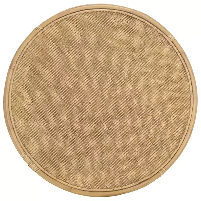 Table basse ronde – Structure en bois de manguier, plateau en rotin naturel, style tropical, aucun assemblage requis