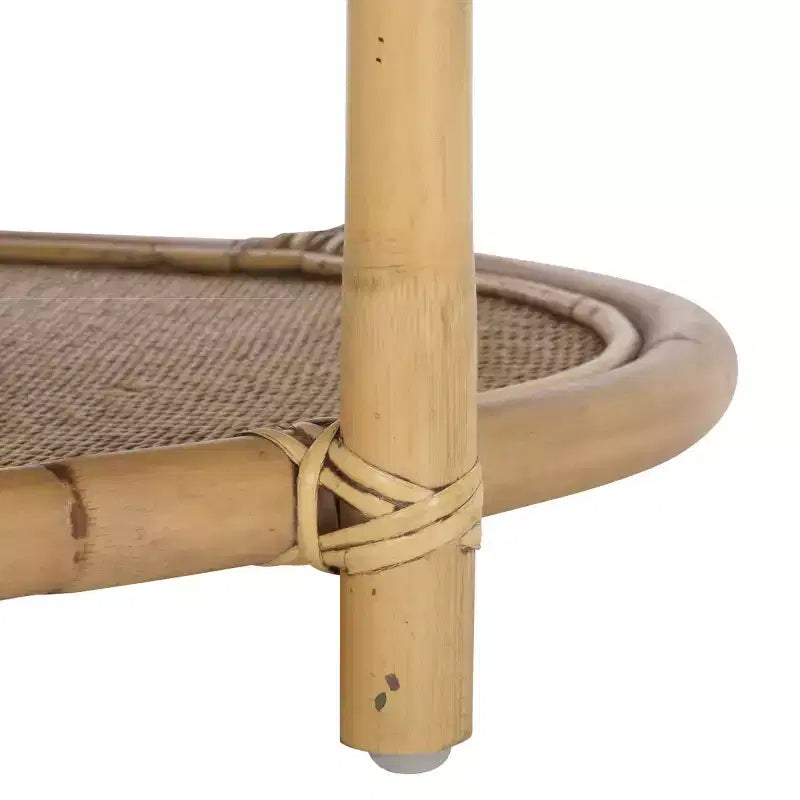 Table basse ronde – Structure en bois de manguier, plateau en rotin naturel, style tropical, aucun assemblage requis