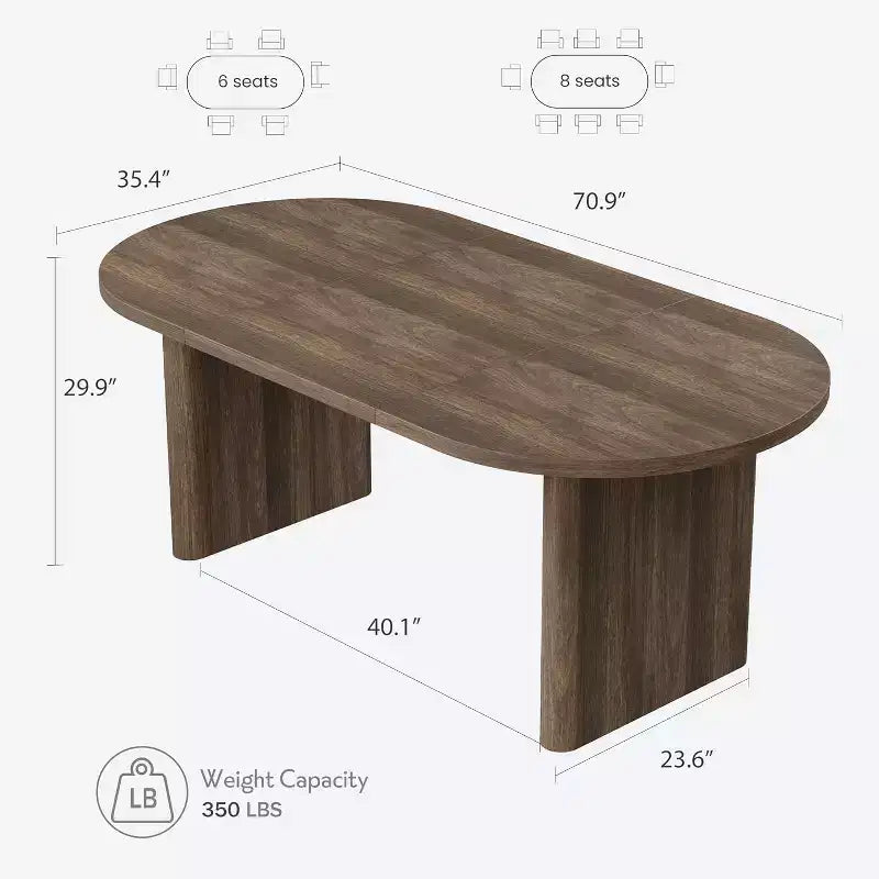 Table à manger ovale de 180 cm pour 6-8 personnes, table de cuisine avec base en bois épaisse et robuste, bureau de salle à manger de style ferme pour cuisine, salle à manger, appartements