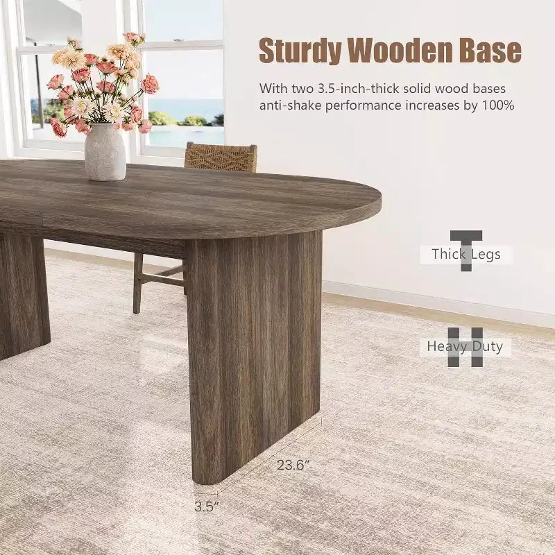 Table à manger ovale de 180 cm pour 6-8 personnes, table de cuisine avec base en bois épaisse et robuste, bureau de salle à manger de style ferme pour cuisine, salle à manger, appartements