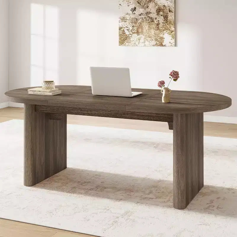 Table à manger ovale de 180 cm pour 6-8 personnes, table de cuisine avec base en bois épaisse et robuste, bureau de salle à manger de style ferme pour cuisine, salle à manger, appartements