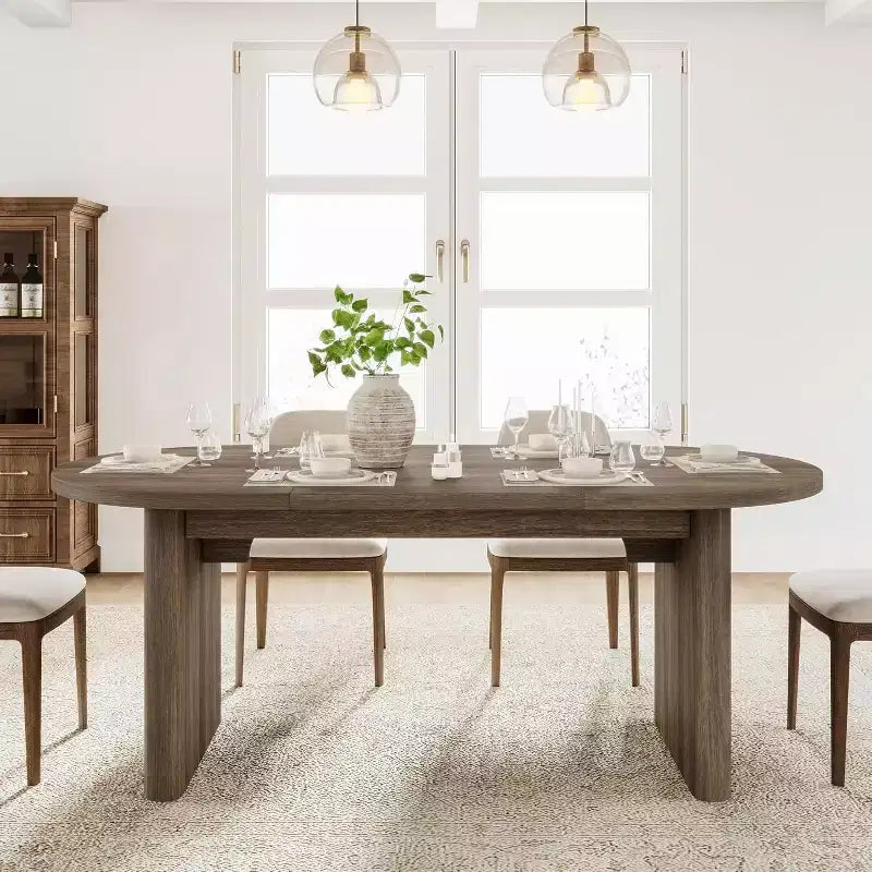 Table à manger ovale de 180 cm pour 6-8 personnes, table de cuisine avec base en bois épaisse et robuste, bureau de salle à manger de style ferme pour cuisine, salle à manger, appartements