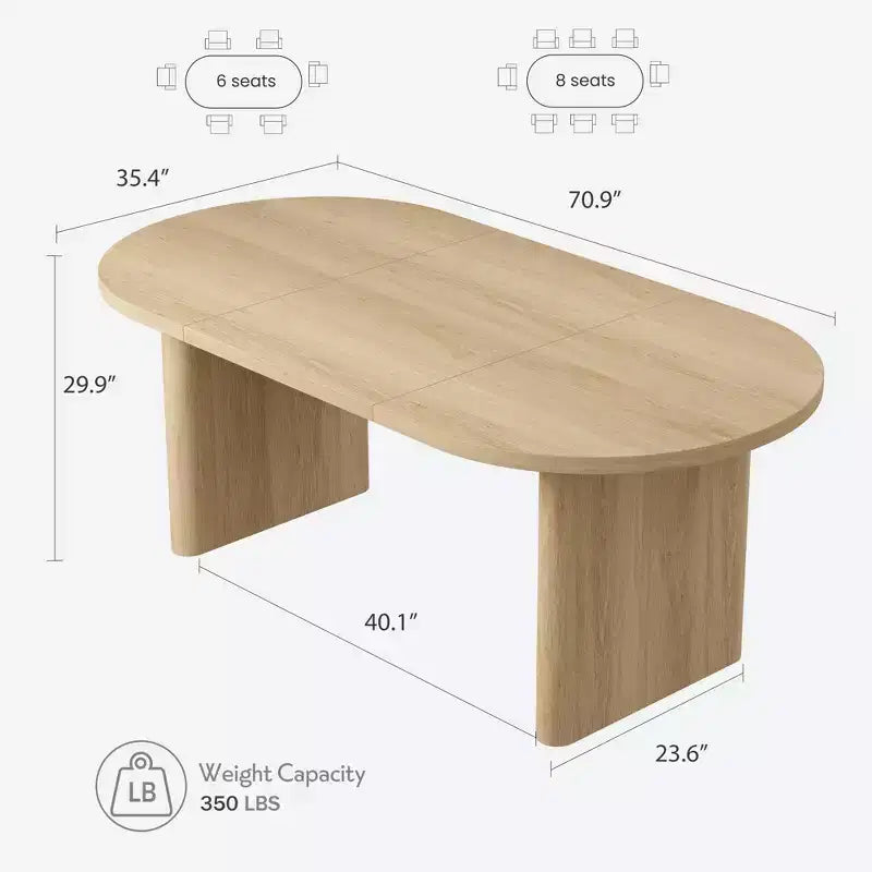 Table à manger ovale de 180 cm pour 6-8 personnes, table de cuisine avec base en bois épaisse et robuste, bureau de salle à manger de style ferme pour cuisine, salle à manger, appartements