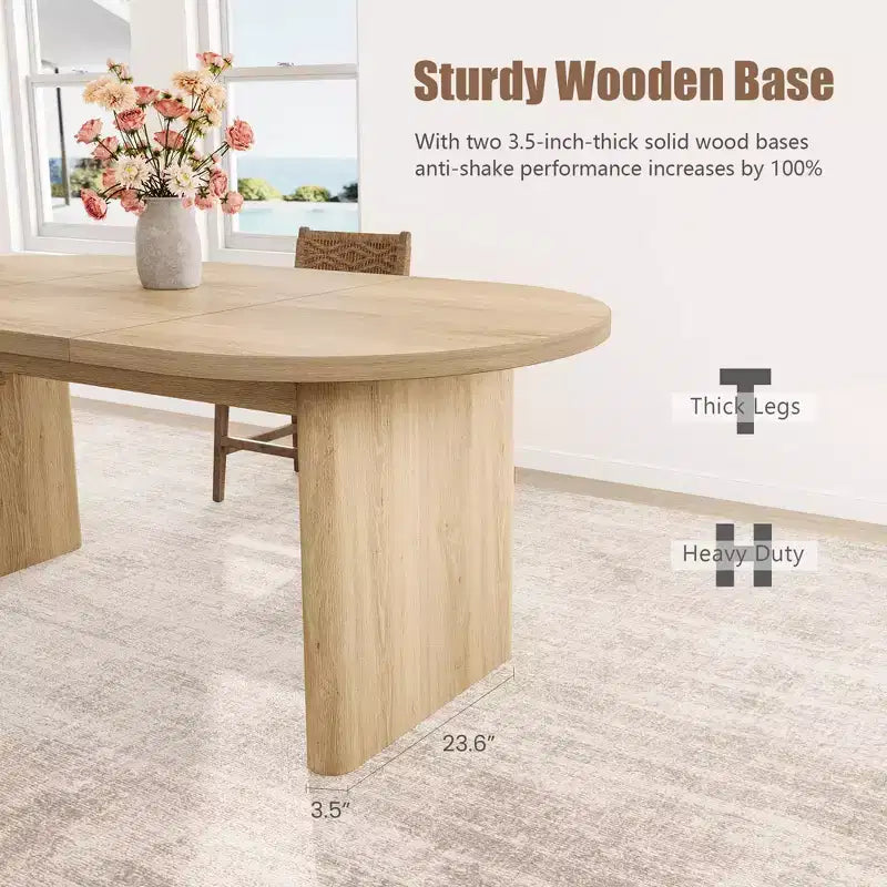 Table à manger ovale de 180 cm pour 6-8 personnes, table de cuisine avec base en bois épaisse et robuste, bureau de salle à manger de style ferme pour cuisine, salle à manger, appartements