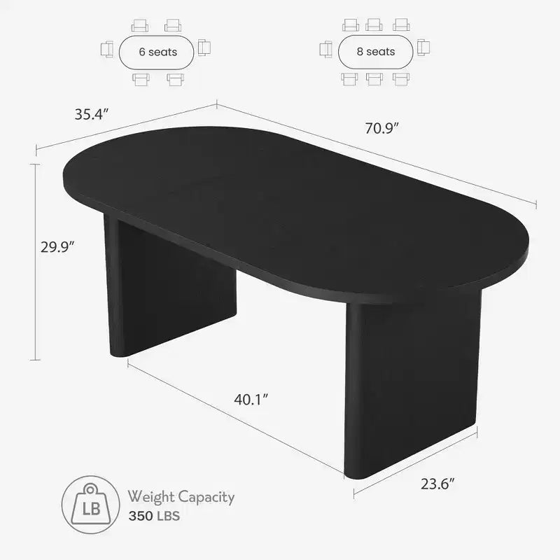 Table à manger ovale de 180 cm pour 6-8 personnes, table de cuisine avec base en bois épaisse et robuste, bureau de salle à manger de style ferme pour cuisine, salle à manger, appartements