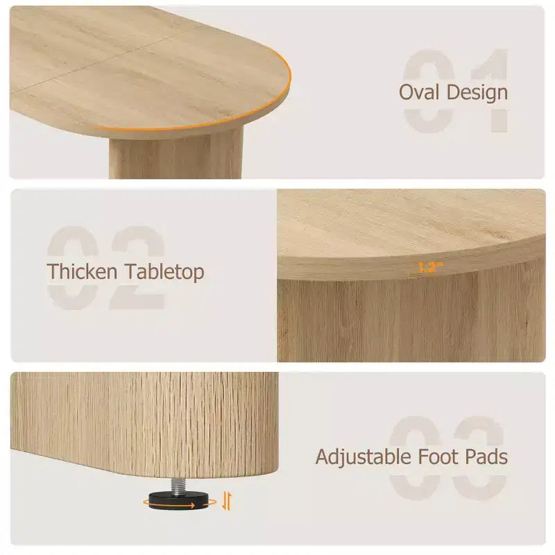 Table à manger ovale de 180 cm pour 6-8 personnes, table de cuisine avec base en bois épaisse et robuste, bureau de salle à manger de style ferme pour cuisine, salle à manger, appartements