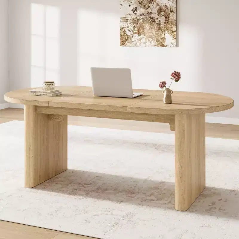 Table à manger ovale de 180 cm pour 6-8 personnes, table de cuisine avec base en bois épaisse et robuste, bureau de salle à manger de style ferme pour cuisine, salle à manger, appartements