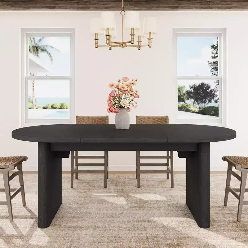 Table à manger ovale de 180 cm pour 6-8 personnes, table de cuisine avec base en bois épaisse et robuste, bureau de salle à manger de style ferme pour cuisine, salle à manger, appartements
