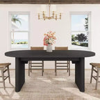 Table à manger ovale de 180 cm pour 6-8 personnes, table de cuisine avec base en bois épaisse et robuste, bureau de salle à manger de style ferme pour cuisine, salle à manger, appartements