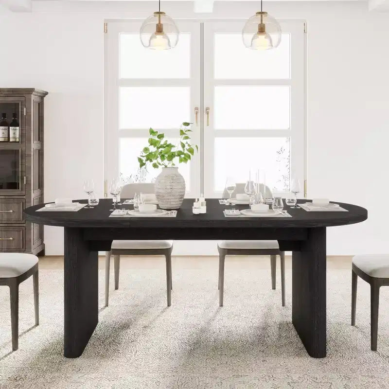 70.8 Oval Dining Table for 6-8 People, Kitchen Table with Thick Sturdy Wooden Base, Farmhouse Dining Room Desk for Kitchen Dining Room Apartments
