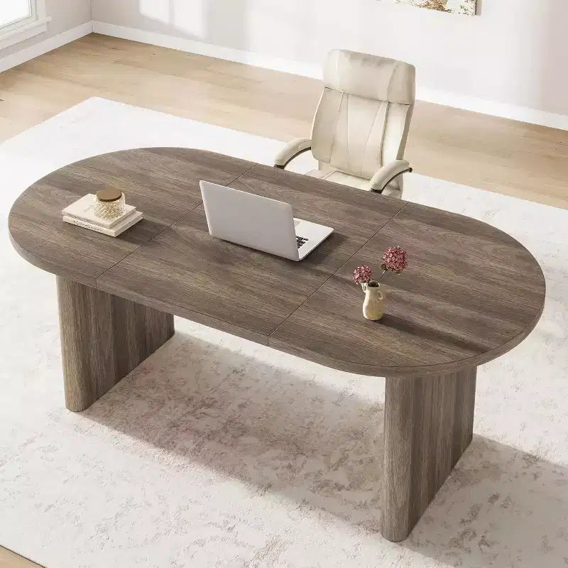 Table à manger ovale de 180 cm pour 6-8 personnes, table de cuisine avec base en bois épaisse et robuste, bureau de salle à manger de style ferme pour cuisine, salle à manger, appartements