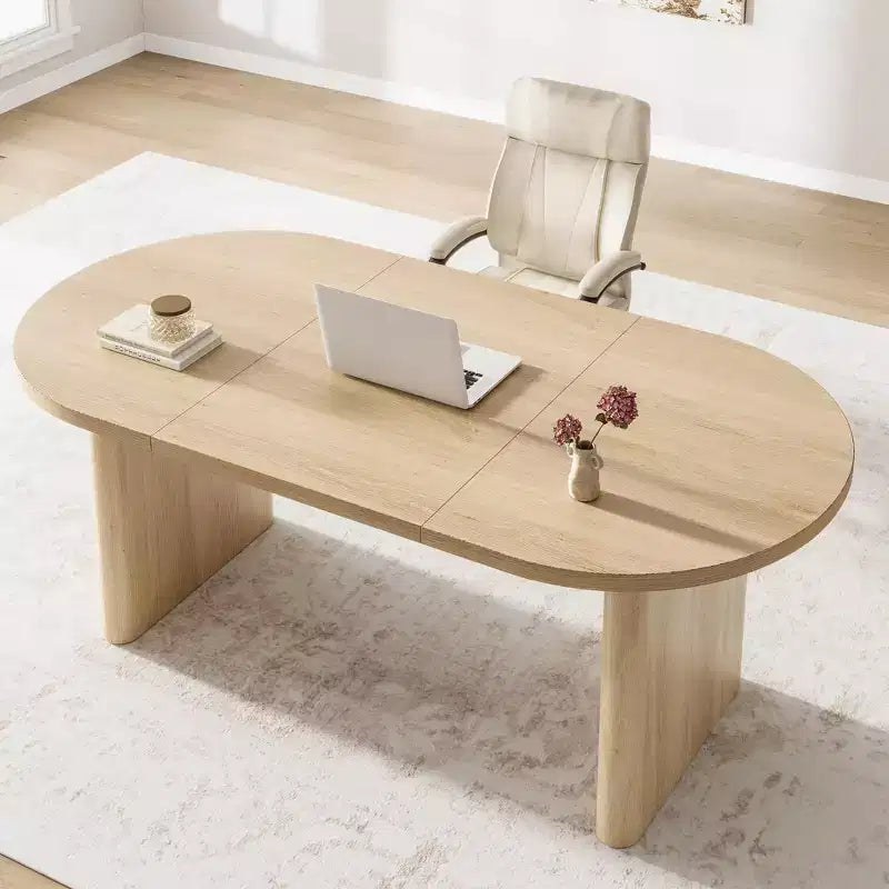 Table à manger ovale de 180 cm pour 6-8 personnes, table de cuisine avec base en bois épaisse et robuste, bureau de salle à manger de style ferme pour cuisine, salle à manger, appartements