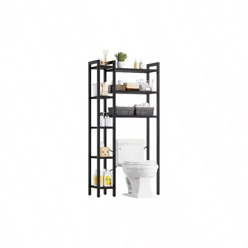 Over Toilet Storage with 8 - Tier Shelf Mass - Storage Open Rack Freestanding Bathroom Organizer Black Space Saver