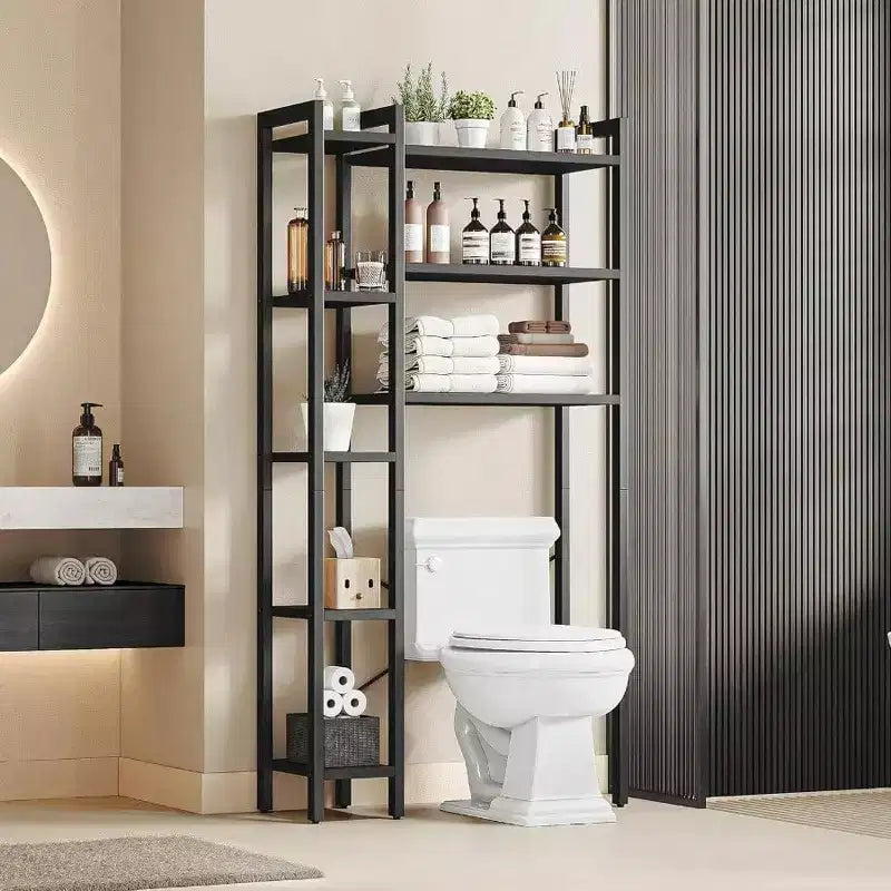 Étagère de rangement 8 niveaux au-dessus des toilettes – Organisateur de salle de bain autoportant, noir