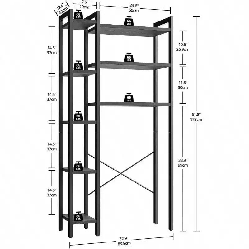 Étagère de rangement 8 niveaux au-dessus des toilettes – Organisateur de salle de bain autoportant, noir