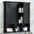 Black Bathroom Over Toilet Storage Cabinet Wall Cabinet Organizer with 2 Door Adjustable Shelves Wooden Modern Bathroom