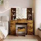 Coiffeuse avec miroir et lumières, prise électrique, grande coiffeuse avec 5 tiroirs, 6 étagères ouvertes, armoires, avec tabouret