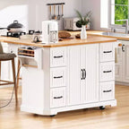 Îlot de cuisine de 142 cm – Abattant, prise de courant, 6 tiroirs profonds, 4 étagères de porte, roulettes
