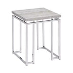 Royal Hampton End Table with Rectangular Tabletop and Metal Legs, Silver and Brown