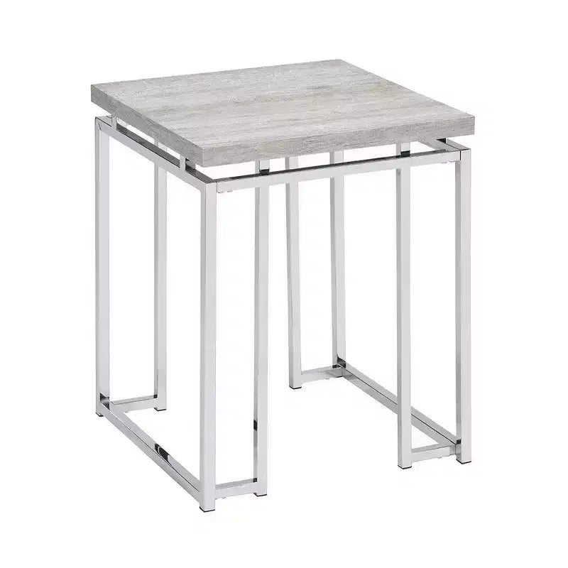 Royal Hampton End Table with Rectangular Tabletop and Metal Legs, Silver and Brown