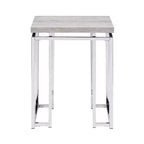 Table d'appoint – Plateau rectangulaire en bois, pieds traîneaux en métal argenté, marron et argent