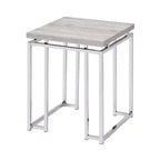 Table d'appoint – Plateau rectangulaire en bois, pieds traîneaux en métal argenté, marron et argent