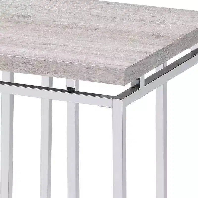 Table d'appoint – Plateau rectangulaire en bois, pieds traîneaux en métal argenté, marron et argent