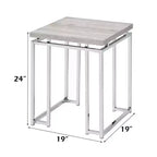 Table d'appoint – Plateau rectangulaire en bois, pieds traîneaux en métal argenté, marron et argent