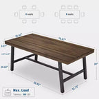 Table à manger industrielle 70,87" pour 6 à 8 personnes – Plateau en bois, cadre métallique robuste, marron rustique