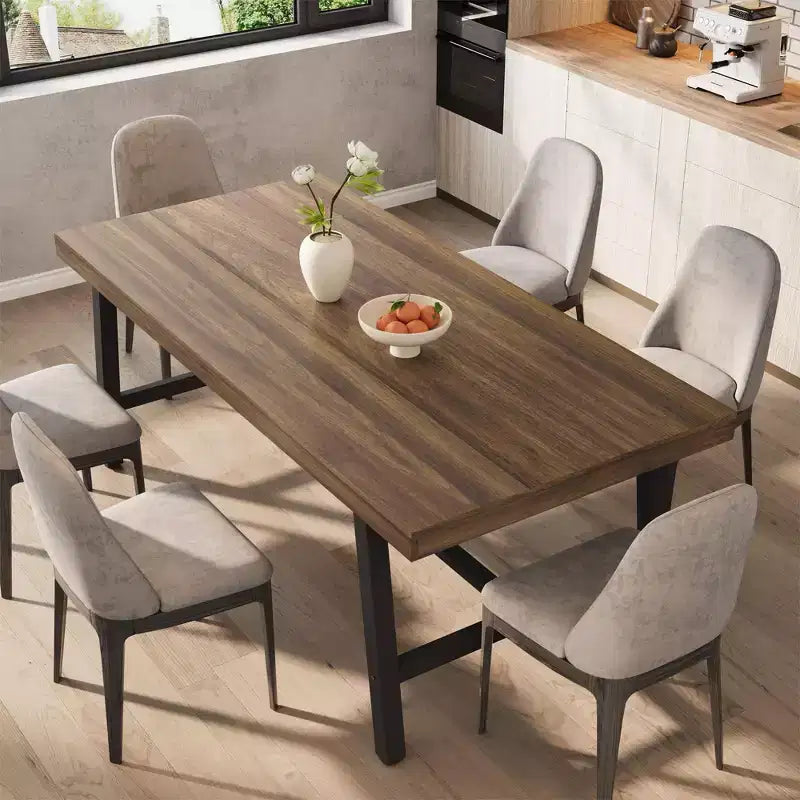 Table à manger industrielle 70,87" pour 6 à 8 personnes – Plateau en bois, cadre métallique robuste, marron rustique