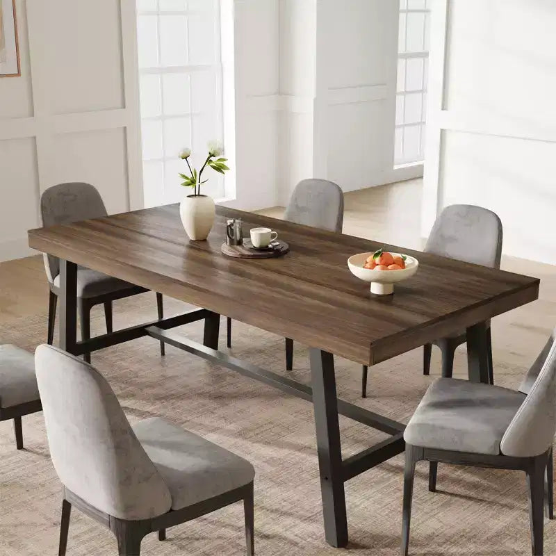Table à manger industrielle 70,87" pour 6 à 8 personnes – Plateau en bois, cadre métallique robuste, marron rustique