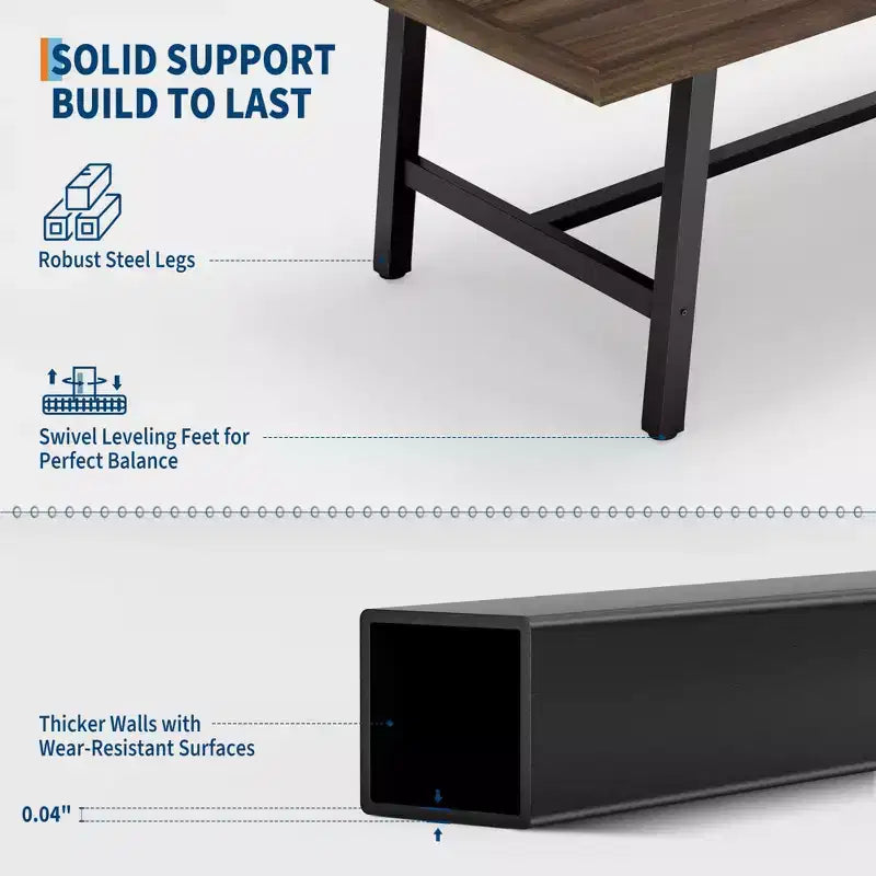 Table à manger industrielle 70,87" pour 6 à 8 personnes – Plateau en bois, cadre métallique robuste, marron rustique