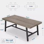 Table à manger industrielle 70,87" pour 6 à 8 personnes – Plateau en bois, cadre métallique robuste, marron rustique