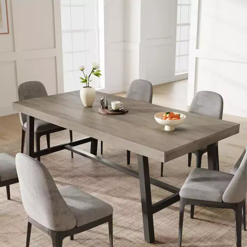 Table à manger industrielle 70,87" pour 6 à 8 personnes – Plateau en bois, cadre métallique robuste, marron rustique