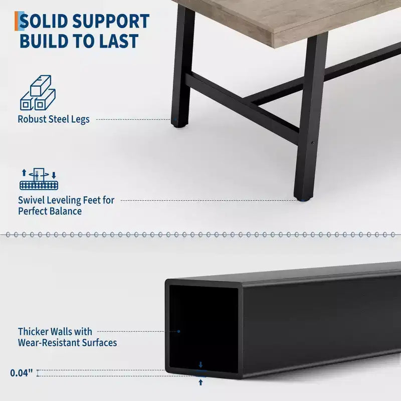 Table à manger industrielle 70,87" pour 6 à 8 personnes – Plateau en bois, cadre métallique robuste, marron rustique