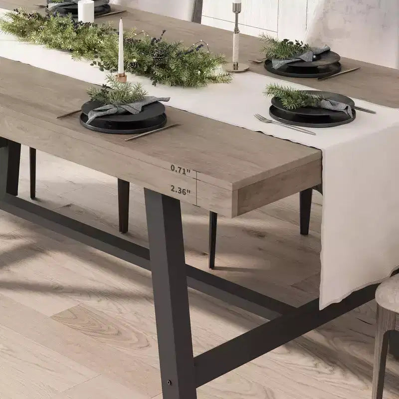 Table à manger industrielle 70,87" pour 6 à 8 personnes – Plateau en bois, cadre métallique robuste, marron rustique