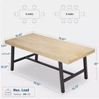 Table à manger industrielle 70,87" pour 6 à 8 personnes – Plateau en bois, cadre métallique robuste, marron rustique
