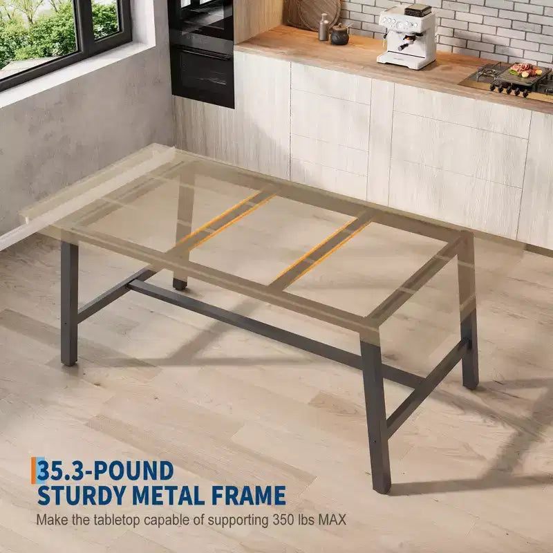Table à manger industrielle 70,87" pour 6 à 8 personnes – Plateau en bois, cadre métallique robuste, marron rustique