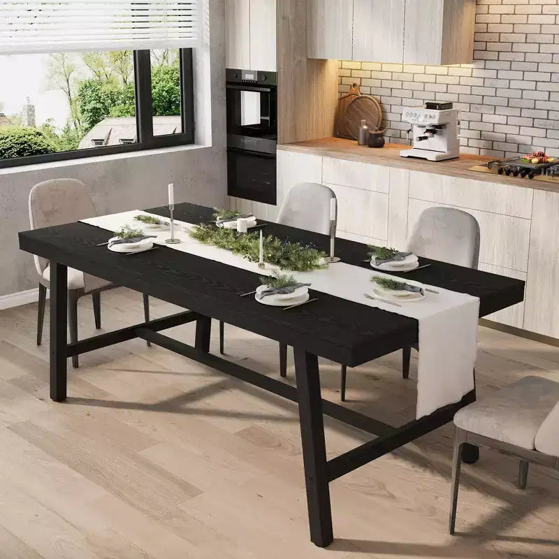Industrial Dining Table for 6-8 People, 70.87 in Long Wooden Kitchen Table with Sturdy Metal Frame & Rustic Brown Finish (Black, 70.87 in Long)