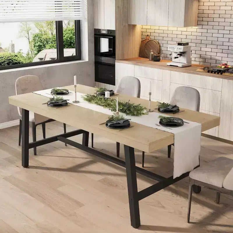 Table à manger industrielle 70,87" pour 6 à 8 personnes – Plateau en bois, cadre métallique robuste, marron rustique
