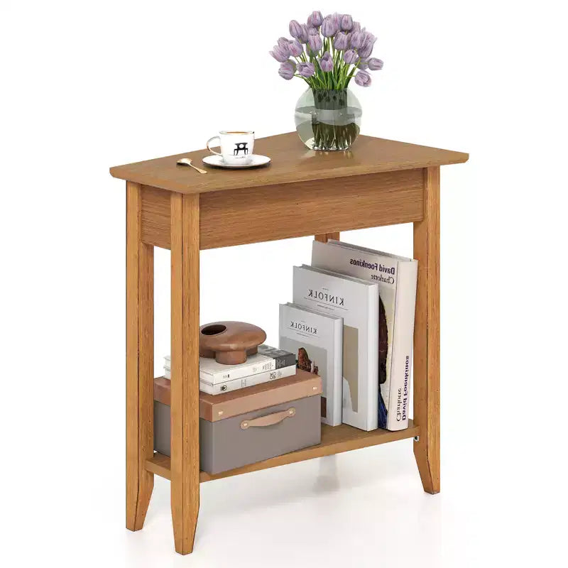 Costway 2-Tier End Table Irregular Narrow Sofa Side Nightstand w/ Storage Shelf Walnut